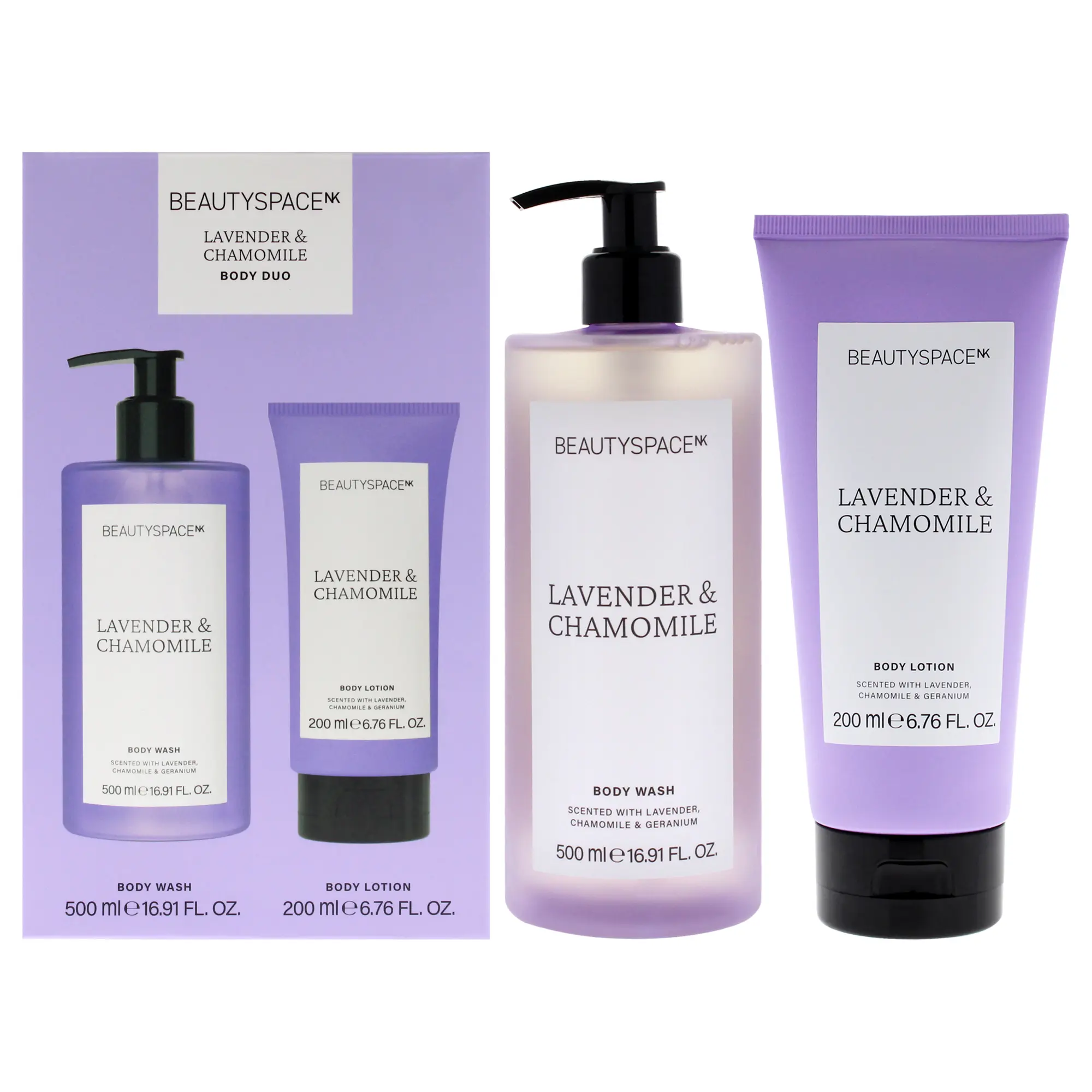 Beauty Space Body Duo - Lavender And Chamomile by BeautySpace for Unisex - 2 Pc 6.76oz Body Lotion, 1 Holiday Wellness Skincare Set
