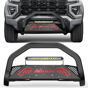 Nilight Bull Bar with Light fits Chevy Colorado (Excl. ZR2) 2015-2022 & GMC Canyon 2015-2022 Front Bumper Grille Brush Push Guard with Skid Plate Licence Plate Hole Black