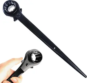 Reversible Ratcheting Wrench,Including 3/4",7/8" OR 19mm,22mm,12 Point Double Ended Socket Ratcheting Podger Scaffold Spud Wrench（Black）