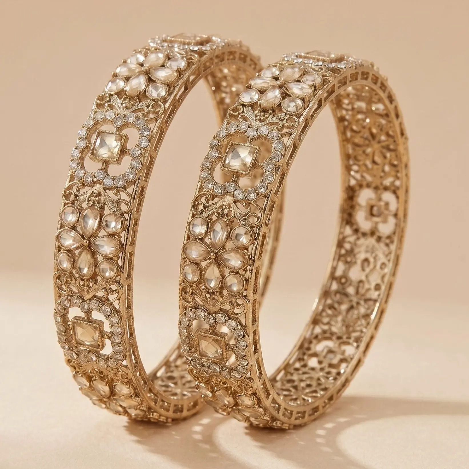 American Diamond (AD) Kara Bangles Set In Mehndi Polish, Indian Bridal Jewelry, Pakistani Party Wear