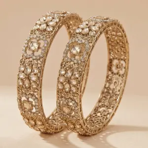 American Diamond (AD) Kara Bangles Set In Mehndi Polish, Indian Bridal Jewelry, Pakistani Party Wear