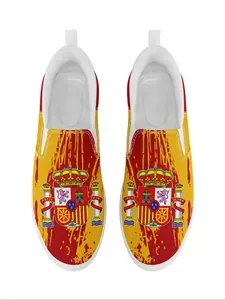 Men's Spain Pride Slip-on Sneakers, Lightweight Breathable & Ultra-comfortable Non-slip Streetwear Shoes, Stylish Custom Printed Casual Shoes for Festivals, Boy