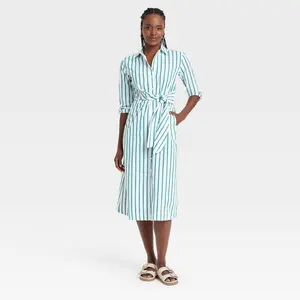 Universal Thread Women's Long-Sleeve Tie-Front Midi Casual Shirtdress