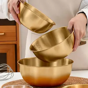 3pcs Stainless Steel Salad Bowls Set, Serving Bowls, Kitchenware, Oven Safe, Durable Kitchen Mixing Bowls with Measurement Marks