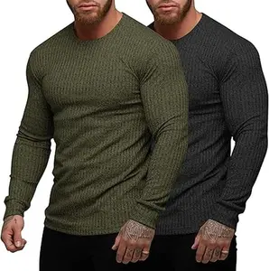 COOFANDY Men's 2 Pack Stretchy Muscle T-Shirt Long Sleeve Gym Workout Bodybuilding Training Tee Shirts Casual Hipster Tops Fathersdaygift Gymclothes 97% Polyester 3% Spandex Machine Washable