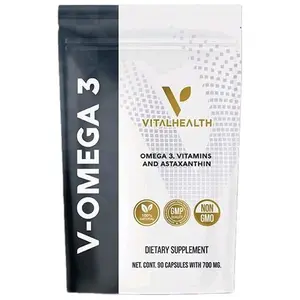 VitalHealth V-Omega 3 The Brain Skin & Heart Nourisher - 90 Soft Gels with 700mg Essential Fatty Acids for Cognitive Clarity & Cardiovascular Health Vitamins