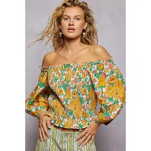POL Floral Print Off-Shoulder Smocked Blouse