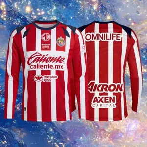 25 26 Chivas de Guadalajara Mexico LIGAMX Home Red Long Sleeve Soccer Jersey Fans Version