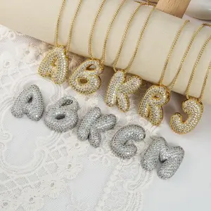 GGIRL Fashionable Full Zircon Inlaid Initial Big Letter Pendant Necklace for Women and Men, 3D Fat Balloon Bubble 26 English Letter Necklace Exquisite Jewelry Birthday/Party/Daily Versatile Decoration, Charm Gift for Girls