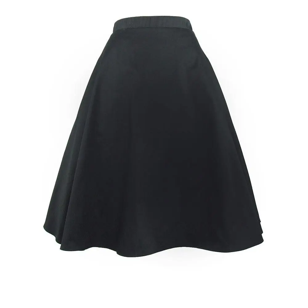 High Waist Circle Skirt for Women - Basic Rockabilly Pinup Style in Stretch Cotton with Pockets, Plus Sizes 2X & 3X, Bottoms, Elastane, Chic, All Seasons