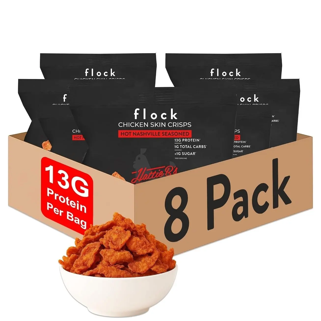 Flock Keto Chicken Skin Chips – 4 Flavors Variety Pack, Low Carb, High Protein, Gluten-Free Chicken Crisps, Keto Snack, Low Carb Chips, Protein Crackers, Diet Snacks, 8-Pack (1oz)