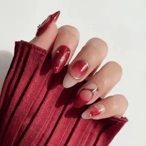 Glamor Beauti Maroon Mirage 10 PCS Reusable Press-On Nails Handcrafted 3D Gel Set Long Lasting Eco Friendly Nail Kit Included with Free Application Kit