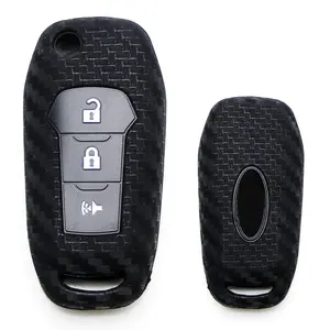 iJDMTOY Carbon Fiber Pattern Soft Silicone Key Fob Cover For 2016-2018 Ford Explorer, 2015-2019 Ford F-150, 2017-2019 Ford F-250 F-350 3-Button Flip Key (Black Twill Weave)