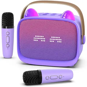 Mini Karaoke Machine Toys Gifts,Kids Portable MP3 Player with 2 Wireless Microphone and LED,Christmas Birthday Gifts for Girls Boys 3 4 5 6 7 8+ Year Old (Purple)