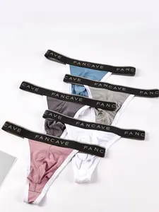 Summer Men T-Back Thong, Ice Silk Fabric, Transparent Breathable, Plus Size Men Underwear 5PCS