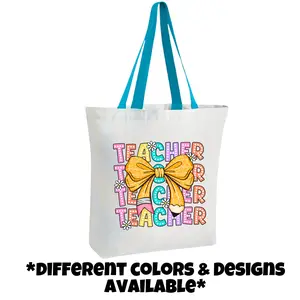 Teacher & Nurse Canvas Tote Bag - 14"x15" Size, Zipper Closure, Different Designs & Colors Available