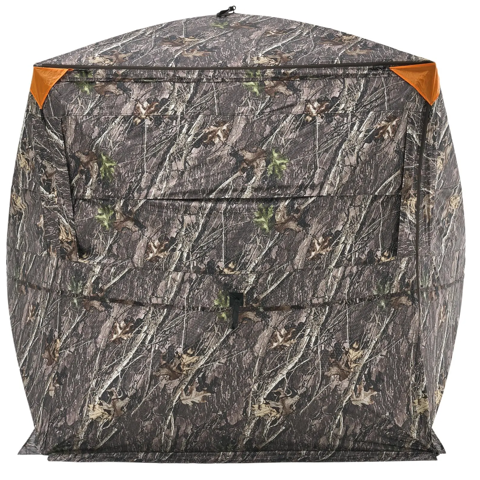 【Summerfinds】VEVOR Large Size Camouflage Hunting Blind Tent, 70x70in Aluminum Shelter for 4-5 People Turkey Hunt Gear, 360° See-Through View, 81in Waterproof Fabrics, Silent Zipper Door & Window, Detachable Diamond-Pattern Warning Fabric, Carrying Bag, 36