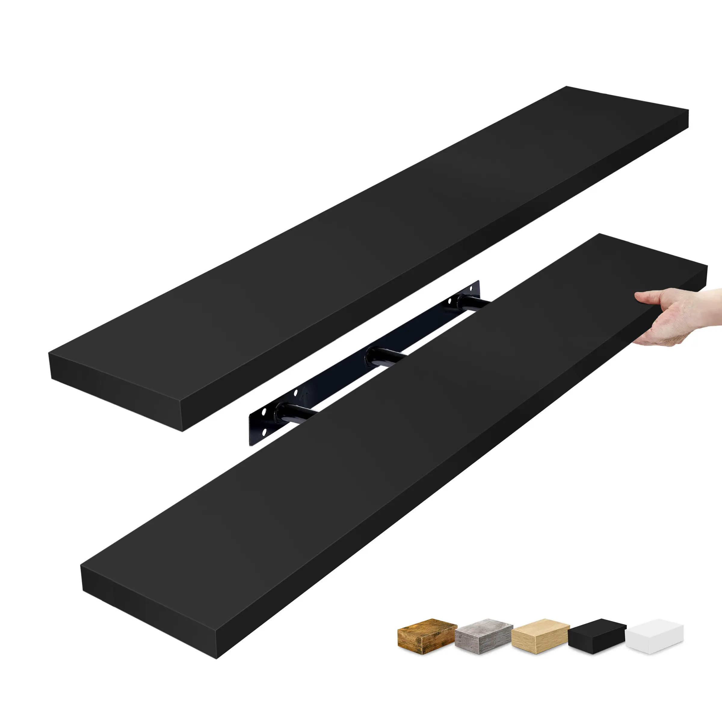 Sorbus Floating Shelves for Wall - 2 Extra Long Wall Mounted Floating Shelves for Bedrooms, Kitchens, Living Rooms, Bathrooms & Farmhouse Home Decor Wall Mountable Black