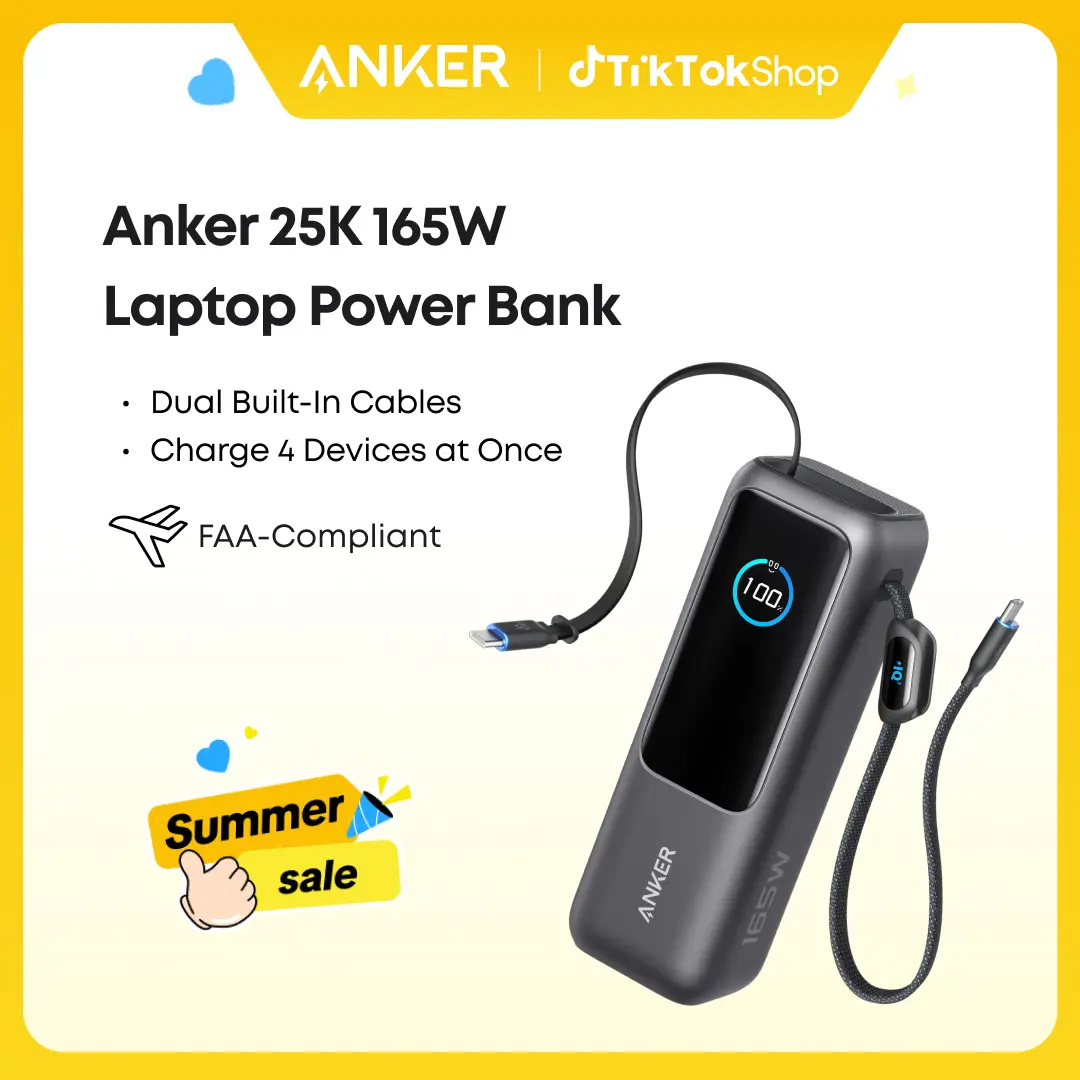 [Spotlight Live] Anker 25,000mAh 165W Power Bank with Built-In and Retractable Cables for Travel and Work, Fast Charging for 4 Devices