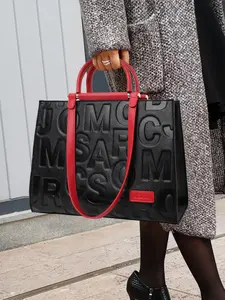 Fashion Letter Embossed Patched Design Genuine Leather Handbag, Casual Versatile Zipper Shoulder Bag for Women, Crossbody Leather Bag, Trendy All-match Commuter Purse, Fashionable Versatile Purse, Stylish Versatile Bag, Casual Trendy Purses