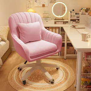 【Spring Glow Up】Home Office Chair Computer Chair with Mid-Back Upholstered Modern Tufted Computer Task Chair Swivel Height Adjustable Velvet Accent Chair