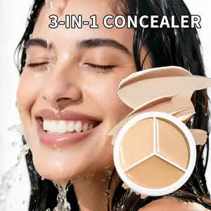 Three Color Concealer Compact Palette Makeup Contour Cream Texture Silky Full Coverage Brightening Skin Tone Even Smooth Light Delicate Daily For All Skin Types