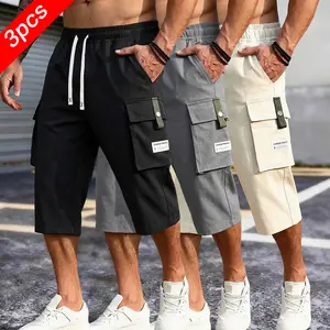 3-Pack Men's Casual Cargo Shorts Elastic Drawstring Waist Multi Pocket Summer Outdoor Streetwear Work Shorts