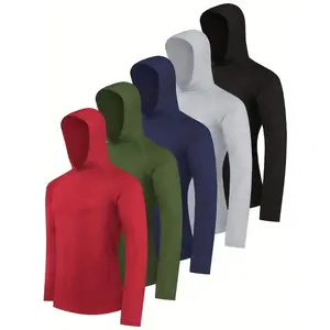 5 Pack Men's Lightweight Hoodie Performance Long Sleeve Shirt for Fishing Running Lightweight Rash Guards gym outfits  workout tops  gym shirts