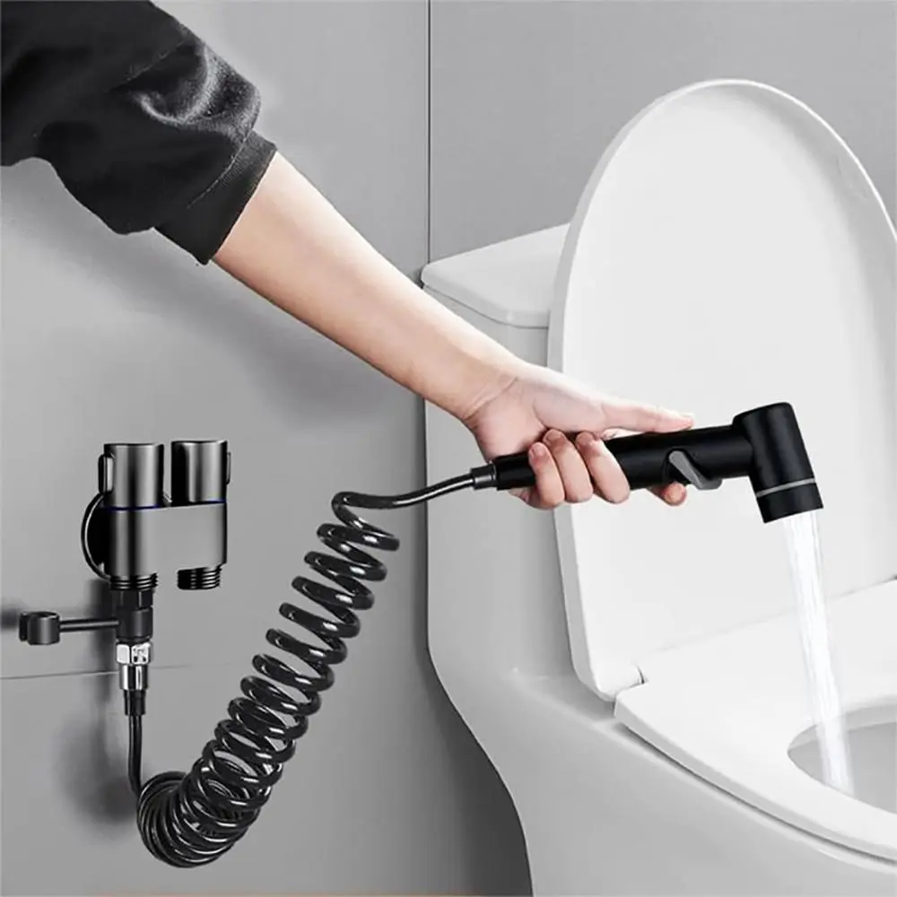 Handheld Dual Nozzle Bidet Sprayer with Double Outlet Valve, Modern Bidet Attachment for Toilet, Bathroom Accessory and Home Improvement Supply, Handheld Bidet Sprayers