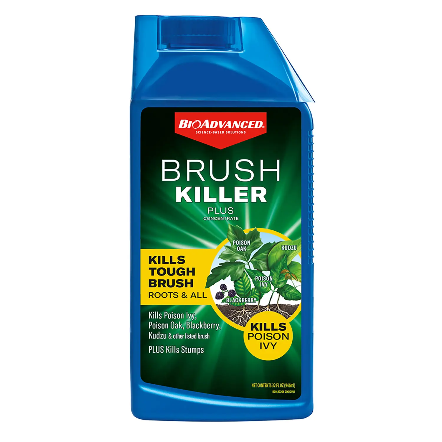 32 oz Brush & Vine Killer Concentrate, Systemic Herbicide for Over 70 Tough Weeds and Brush, Rainproof Formula with Root Control
