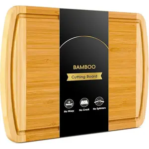 Large Wooden Cutting Board for Kitchen Meal Prep & Serving - Bamboo Cutting Boards with Juice Groove Side Handles, Organic Bamboo