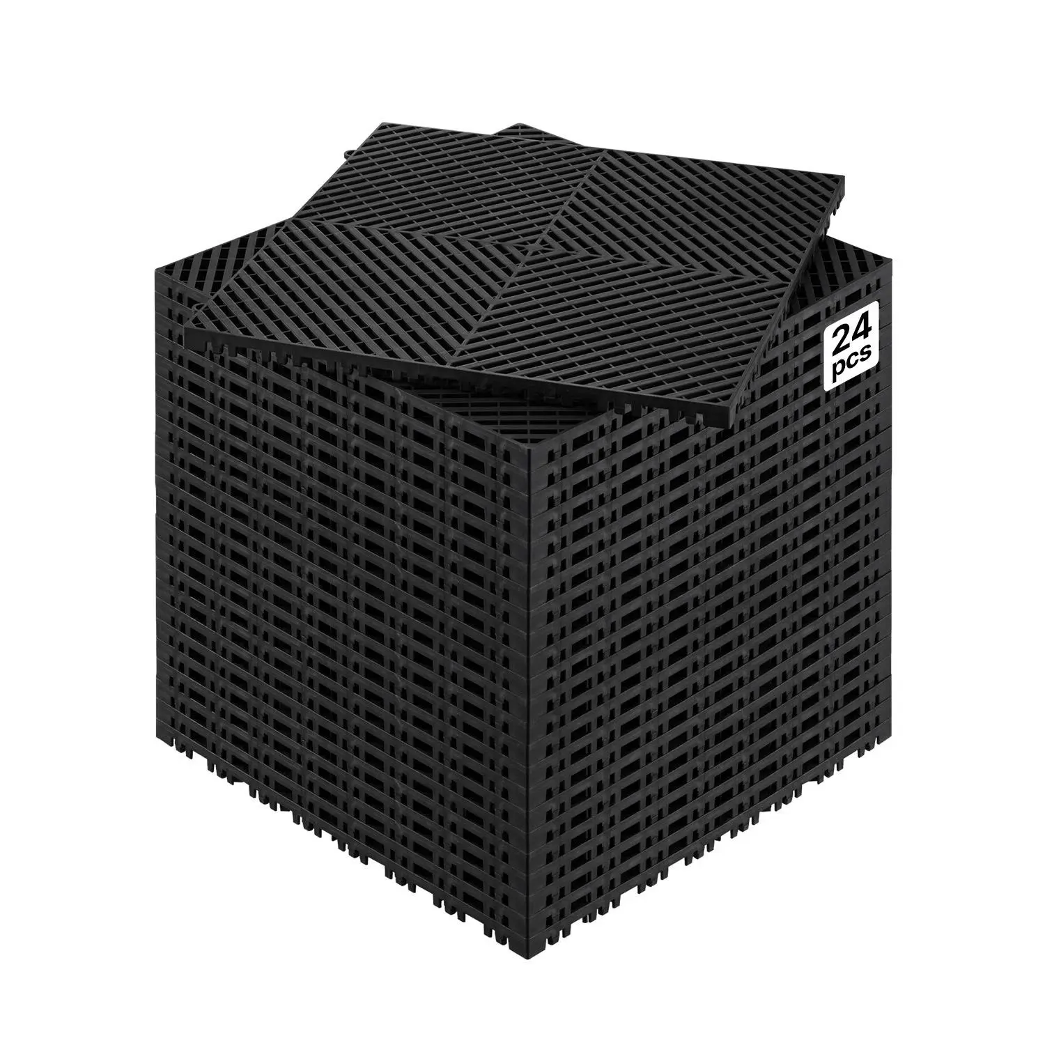 24 Pcs Interlocking Drainage Mats, 15.7 x 15.7 Inch Modular Splicing Floor Tiles, 17.6mm Extra-Thick High-Strength PP Non-Slip Shower Mat, Heavy Load Bearing Fast Drainage Cushion, DIY Custom Layout Waterproof Floor Tile for Garage, Garden, Kitchen