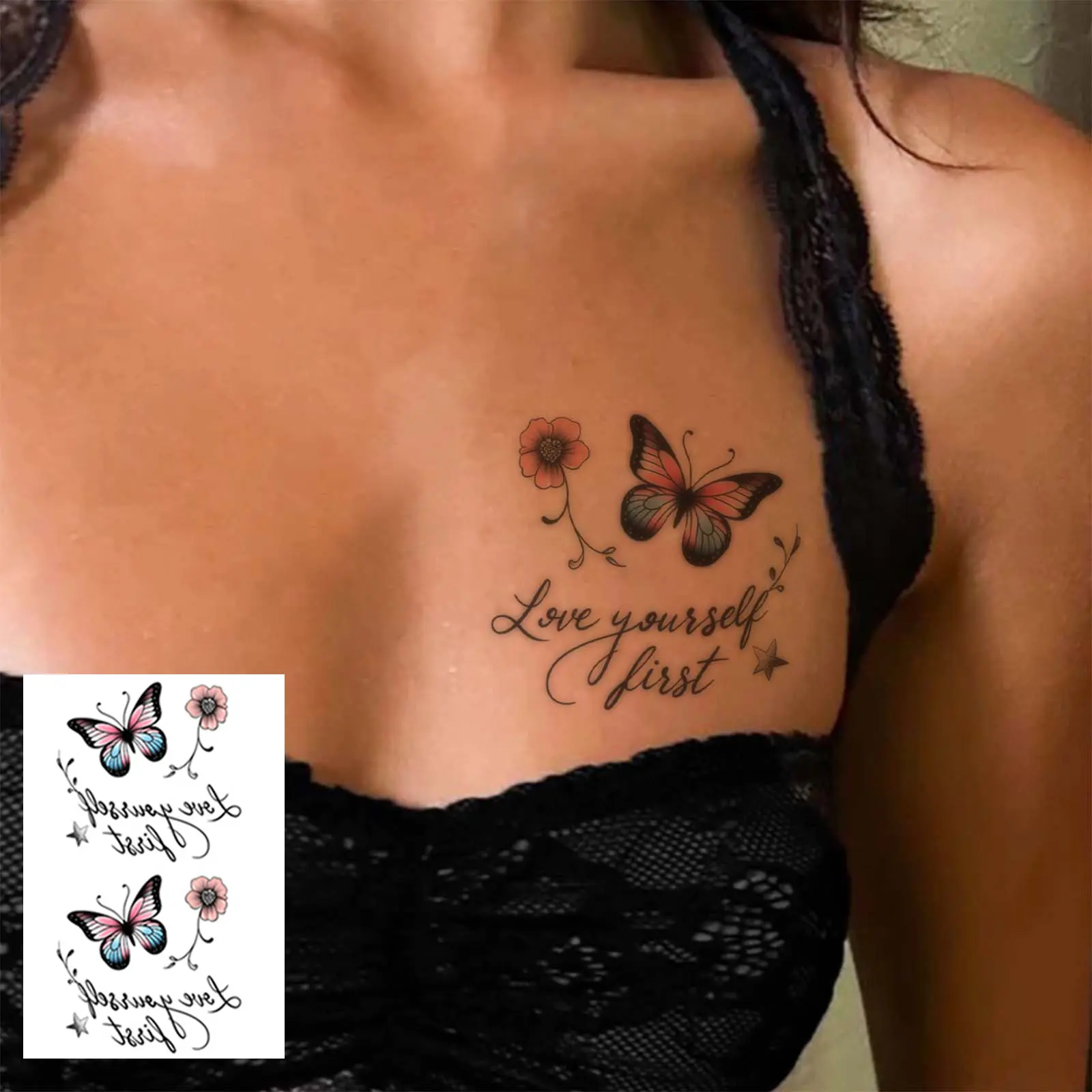 Fashion Temporary Tattoos (5 Sheets) - ECG Pattern, Butterfly, Flower, Star Designs, Waterproof, Durable, Suitable for All Skin, Wrist/Chest Placement for Men and Women, Women's Fashion