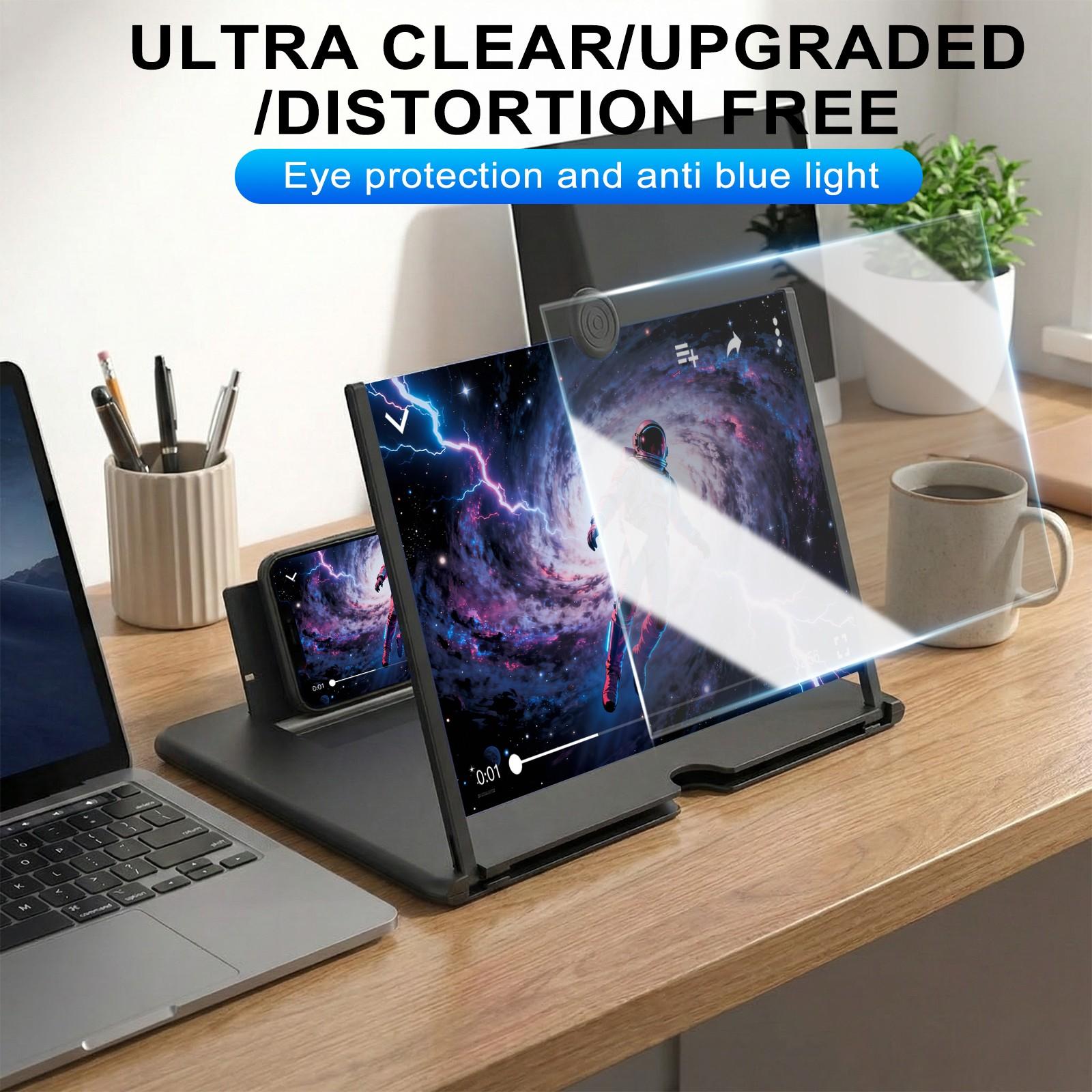 12" Phone Screen Magnifier 3D HD Video Amplifier Foldable Stand Mobile Screen Enlarger for Smartphone Eye Protection