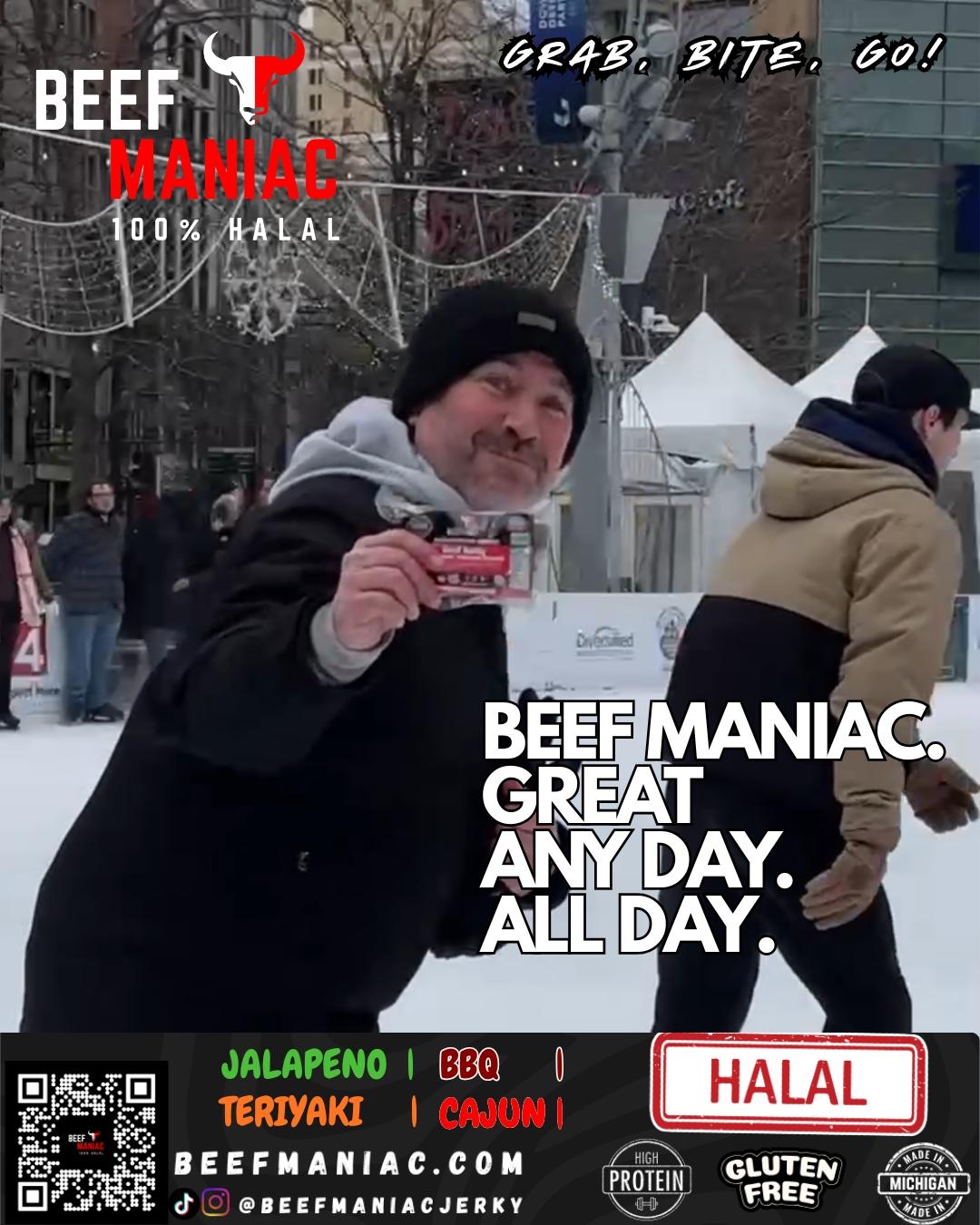 Halal Beef Jerky 6-Pack BBQ Blast by Beef Maniac | Natural Hardwood Smoked Premium Jerky Made in Michigan