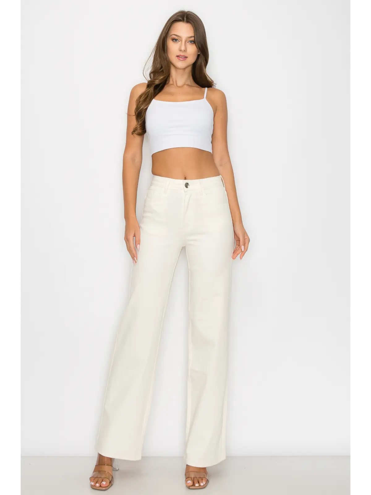 Lover Brand Fashion Women's High Waisted Stretchy Colored Wide Leg Denim Twill Jeans - Pocket Trousers, Button-Front, Casual Comfort Basic Pants