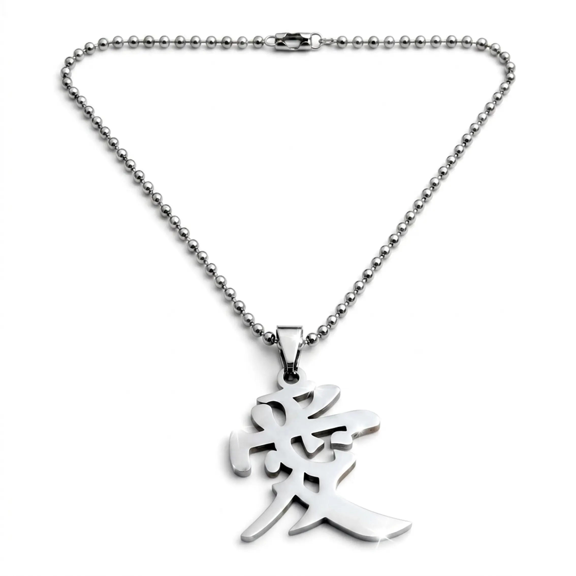 Stainless steel necklace with anime kanji and punk-style chain—a streetwear-inspired accessory designed for *Naruto* fans; a stylish, distinctive necklace.