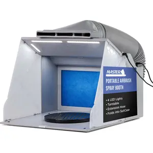 Master Airbrush Portable Airbrush Spray Booth Kit with Dual Exhaust Fans, 4 LED Lights, Turntable & Extension Hose, 16"x13"x18" Hobby Airbrush Booth for Painting, Models, Arts, Crafts, Cakes