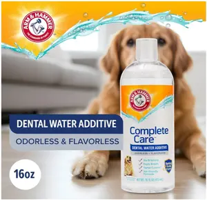omplete Care Dog Dental Water Additive, Odorless Flavorless Daily Oral Care Solution with Baking Soda and Calcium for Plaque, Tartar, and Fresh Breath, 16 Fl Oz