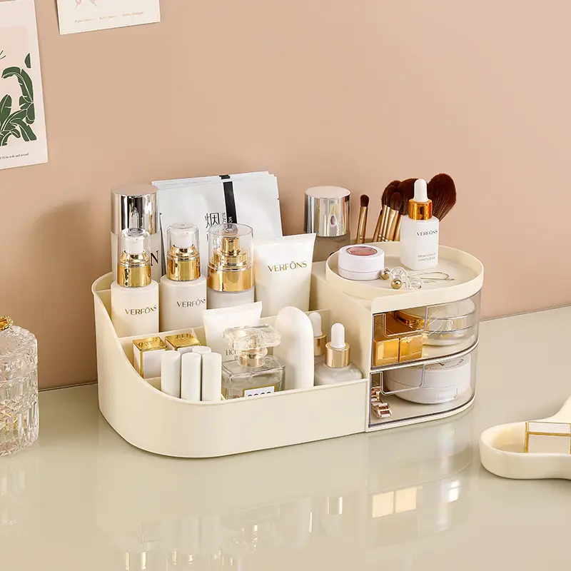 Skincare Storage Box with Drawers, Makeup Table Organizer, Cosmetic Counter Holder, Includes Lipstick, Brushes, Eyeshadow, Desktop Brush Set, Makeup Tool Organizer, Makeup Organiser