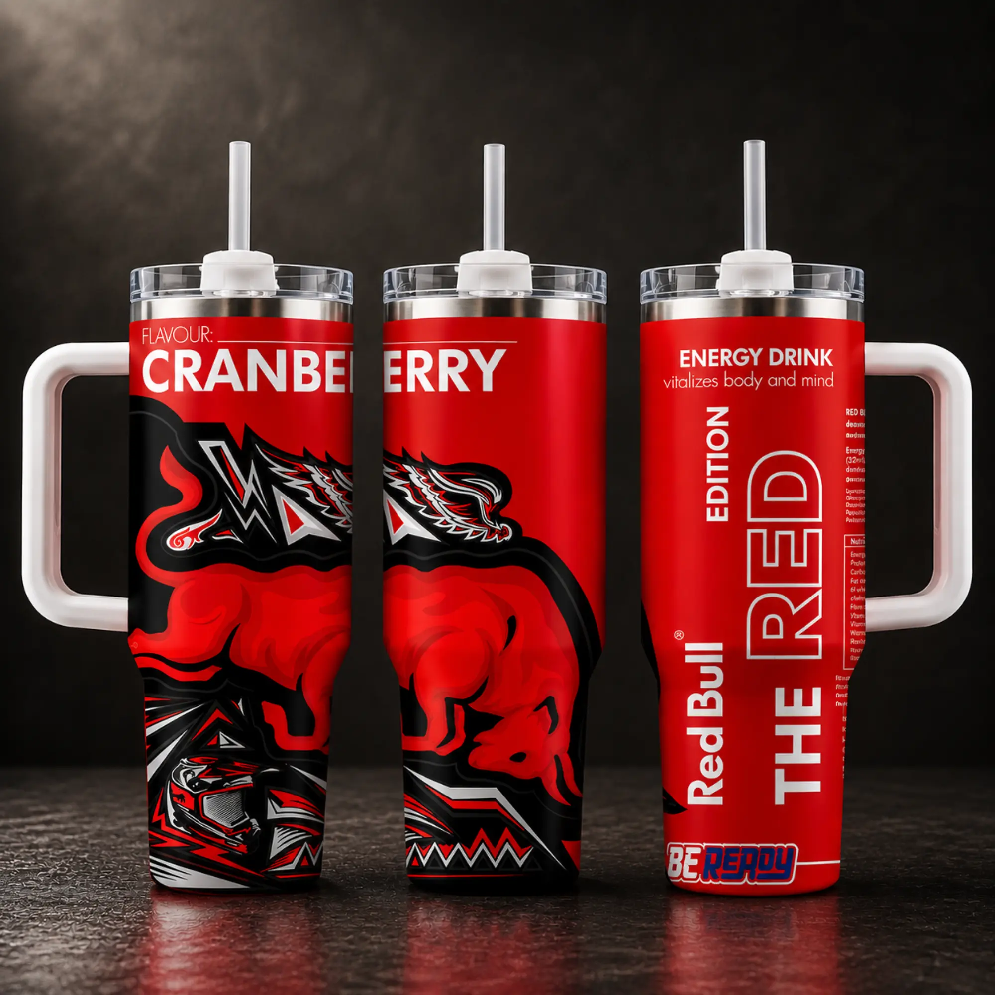 Red Cranberry Edition 40oz with Handle/30oz Flip Straw and Handle/20oz Skinny - Stainless Steel Insulated Travel Mug - New Flavor Red Cup Gift