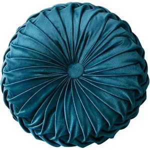 Round Velvet Pillow for Couch Small Handmade Decorative Throw Pillow for Bed Bedroom 13.7” Dark Blue
