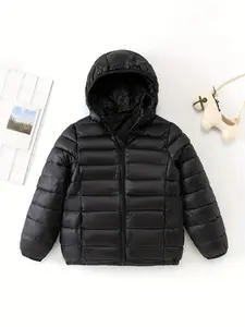 Boy's Solid Zip Up Hooded Warm Coat, Zip Front Jacket, Casual Long Sleeve Thermal Outerwear for Fall & Winter, Kids Clothes for Daily Wear