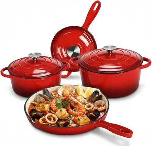 TLGREEN Nonstick Enameled Cast Iron Cookware Set, 7Pcs Pots and Pans Set, Gas/Induction Dutch Oven Set, PFOA & PFAS Free
