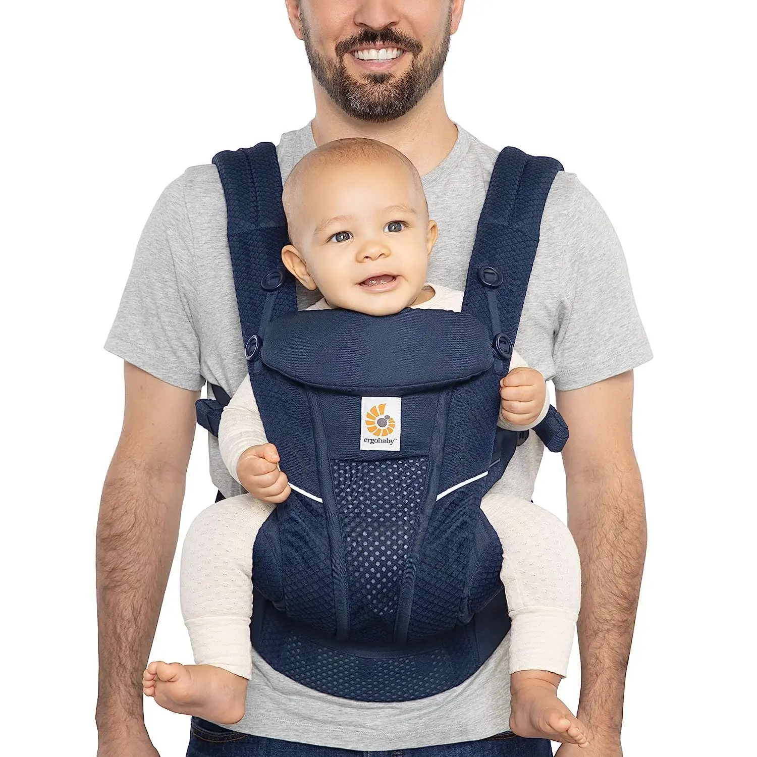 Ergobaby Omni Breeze Dark Blue Baby Carrier, 4 Positions, Sun Protection, Privacy, Newborn-Toddler, Side Pockets