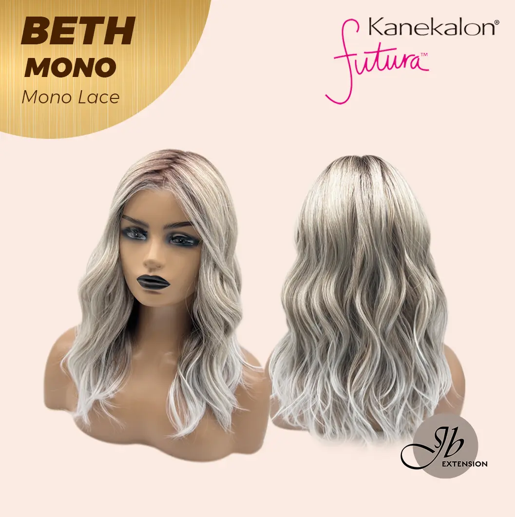 JBEXTENSION BETH MONO Monofilament Handmade Wig 6X5 Full Monofilament Hand Tied Top Wig 17 Inches Cream Grey Mono Lace Wig with Anti-slip Silicone Strips Glueless Wig BETH MONO【BENDY EAR TABS】