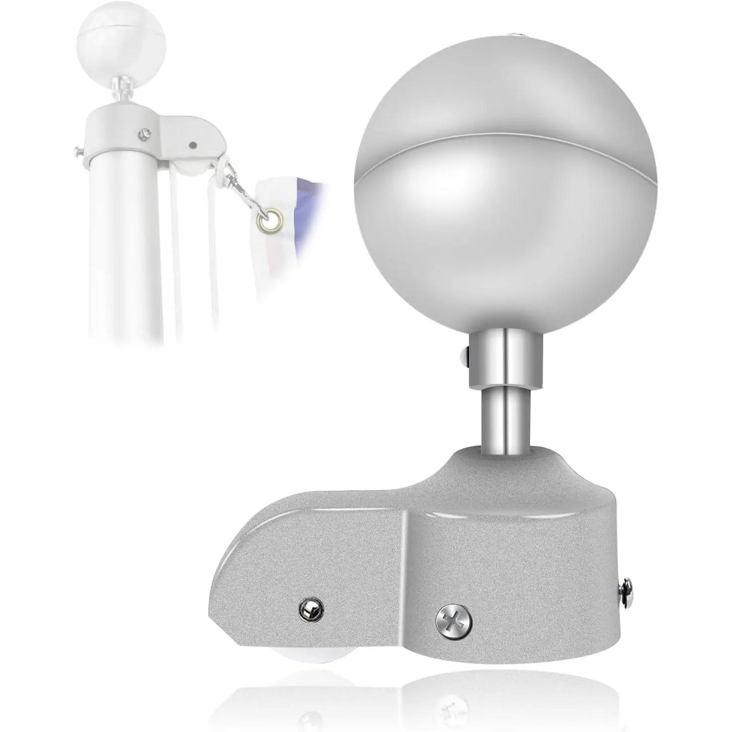 Flagpole Top Replacement Kits -  Aluminum Flagpole Ball Topper Ornament and Flag pole  with Nylon Pulley, Fit 1.6" to 2" Diameter  Flag Poles (2"  & 3"  Ball)
