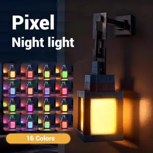 DIY Pixel Lantern Night Light 16-Color RGB Color-Changing Light USB-C Rechargeable Remote Control Four Modes Gamer Bedroom Decor Unique Birthday Gift christmas gifts christmas lights Supplies funny pixel night