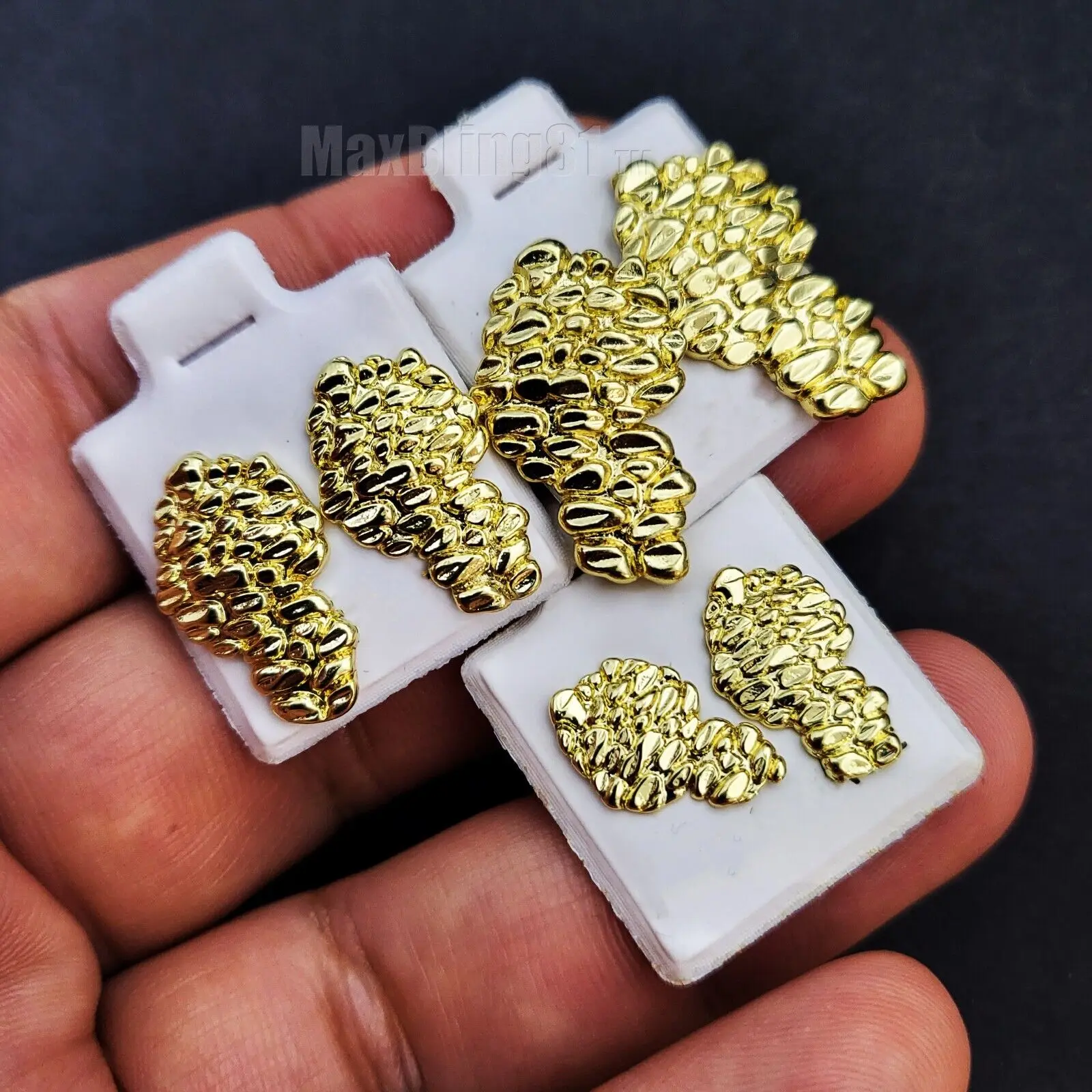 MaxBling81 3PCS High Quality Unisex Gold-Plated Gold Nugget Surgical Post Stud Earrings, Fashion Costume Jewelry for Daily Wear & Special Occasions (Birthday, Engagement), High Quality Earrings, Nugget Earrings