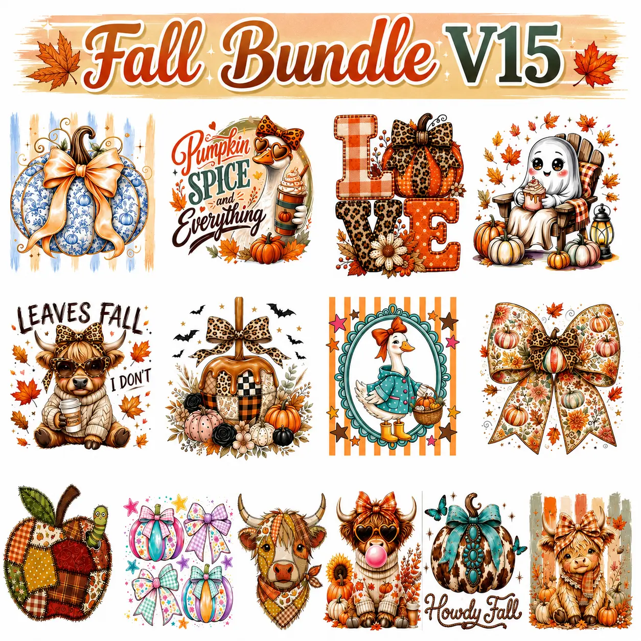 Fall Bundle V15 | Ready-to-Press DTF & Sublimation Transfer Designs | DIY Printmaking Accessories for T-Shirts